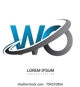 initial letter WO logotype company name colored blue and grey swoosh design. logo design for business and company identity.