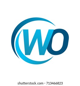 initial letter WO logotype company name blue circle and swoosh design. vector logo for business and company identity.