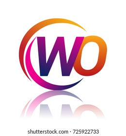 initial letter WO logotype company name orange and magenta color on circle and swoosh design. vector logo for business and company identity.