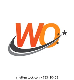 initial letter WO logotype company name colored orange and grey swoosh star design. vector logo for business and company identity.