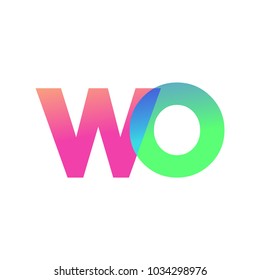 Initial Letter WO Lowercase Logo green, pink and Blue, Modern and Simple Logo Design.