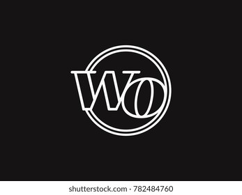Initial letter wo lowercase outline inside the circle logo template white on black background
