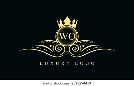 Initial letter WO luxury logo design. WO Luxurious Royal golden Logo design