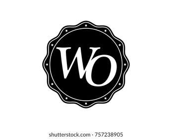 Initial letter WO monogram logo black seal stamp lace