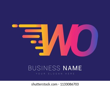Initial Letter WO speed Logo Design template, logotype company name colored yellow, magenta and blue.for business and company identity.
