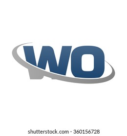 initial letter WO swoosh ring company logo blue gray