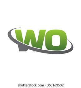 initial letter WO swoosh ring company logo green gray