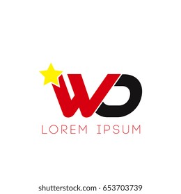 Initial letter wo yellow star logo red black