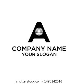 Initial Letter A with World Logo Template