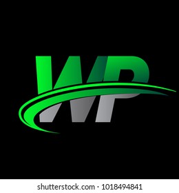 initial letter WP logotype company name colored green and black swoosh design. vector logo for business and company identity.