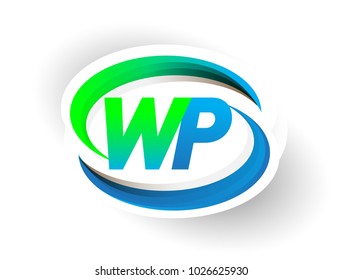 initial letter WP logotype company name coloured blue and green swoosh design, modern logo concept. vector logo for business and company identity.