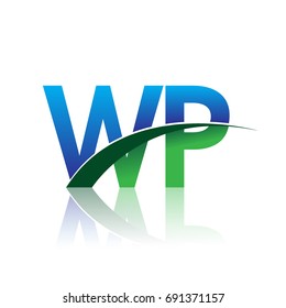 initial letter WP logotype company name colored blue and green swoosh design. vector logo for business and company identity.
