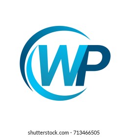 initial letter WP logotype company name blue circle and swoosh design. vector logo for business and company identity.