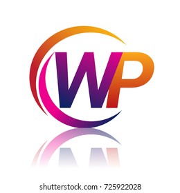 initial letter WP logotype company name orange and magenta color on circle and swoosh design. vector logo for business and company identity.