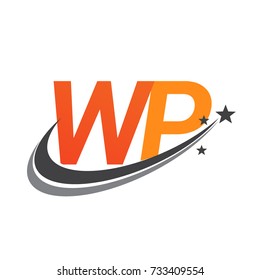 initial letter WP logotype company name colored orange and grey swoosh star design. vector logo for business and company identity.