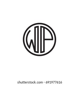 Initial letter WP, minimalist line art monogram circle logo, black color