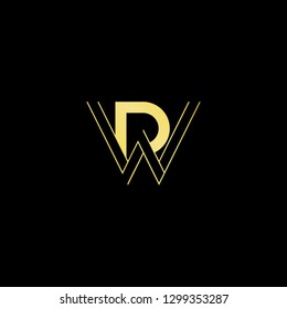 Initial letter WP PW minimal monogram art logo, gold color on black background.