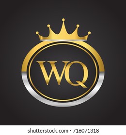 initial letter WQ logotype company name with oval shape and crown, gold and silver color. vector logo for business and company identity.