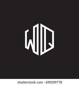 Initial letter WQ, minimalist line art monogram hexagon shape logo, white color on black background