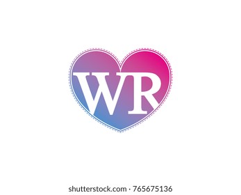 the initial letter WR in the heart symbol as a logo, sign and decoration