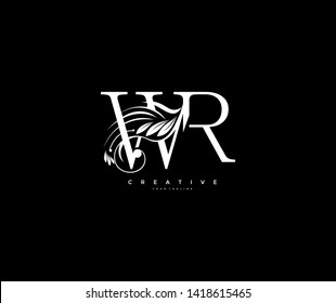 Initial Letter WR Linked Beauty Flourishes Monogram Black Background