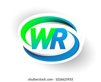initial letter WR logotype company name coloured blue and green swoosh design, modern logo concept. vector logo for business and company identity.