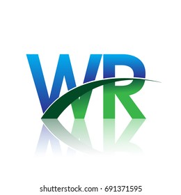 initial letter WR logotype company name colored blue and green swoosh design. vector logo for business and company identity.
