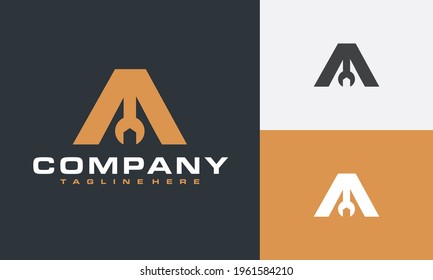 initial letter A wrench logo	