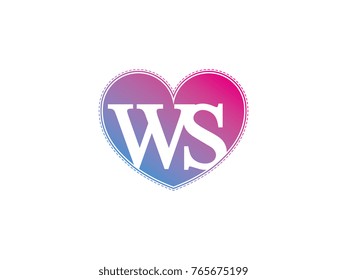 the initial letter WS in the heart symbol as a logo, sign and decoration