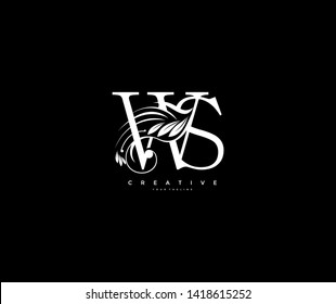Initial Letter WS Linked Beauty Flourishes Monogram Black Background