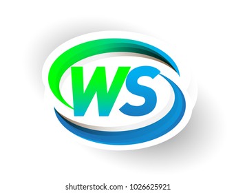 initial letter WS logotype company name coloured blue and green swoosh design, modern logo concept. vector logo for business and company identity.