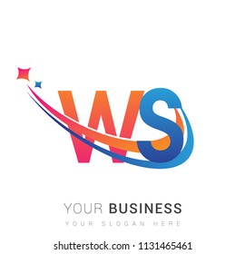 initial letter WS logotype company name colored orange, red and blue swoosh star design. vector logo for business and company identity.
