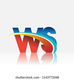 initial letter WS logotype company name colored red and blue and swoosh design. vector logo for business and company identity.
