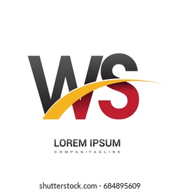 initial letter WS logotype company name colored red, black and yellow swoosh design. isolated on white background