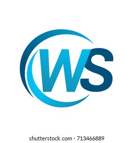 initial letter WS logotype company name blue circle and swoosh design. vector logo for business and company identity.