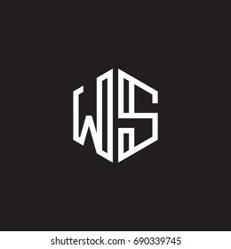 Initial letter WS, minimalist line art monogram hexagon shape logo, white color on black background