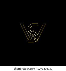 Initial letter WS SW minimal monogram art logo, gold color on black background.