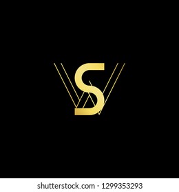Initial letter WS SW minimal monogram art logo, gold color on black background.
