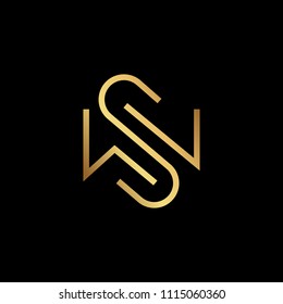 Initial letter WS SW minimalist art monogram shape logo, gold color on black background