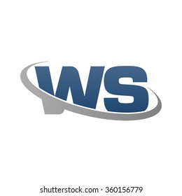 initial letter WS swoosh ring company logo blue gray