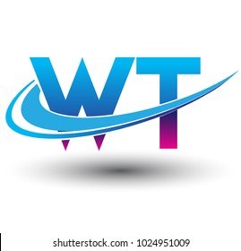 initial letter WT logotype company name colored blue and magenta swoosh design. vector logo for business and company identity.

