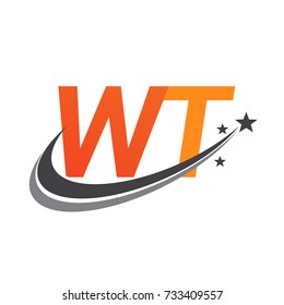 initial letter WT logotype company name colored orange and grey swoosh star design. vector logo for business and company identity.