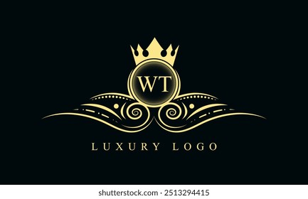 Initial letter WT luxury logo design. WT Luxurious Royal golden Logo design