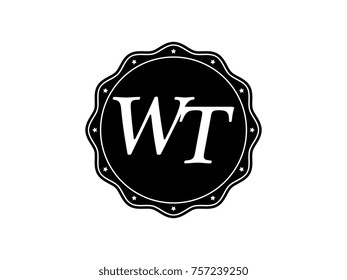 Initial letter WT monogram logo black seal stamp lace