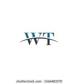 Initial letter WT, overlapping movement swoosh horizon logo company design inspiration in blue and gray color vector