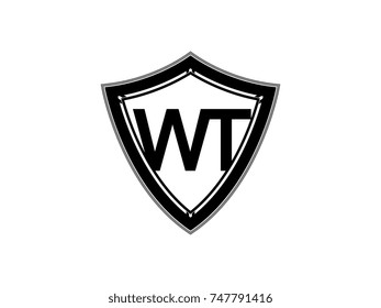 Initial letter WT shield logo black monogram vector illustration