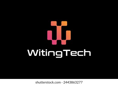 Initial Letter WT technology logo design template element.
