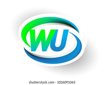initial letter WU logotype company name colored blue and green swoosh design, modern logo concept. vector logo for business and company identity.
