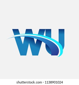 initial letter WU logotype company name colored blue and swoosh design. vector logo for business and company identity.
