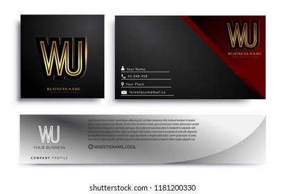 initial letter WU logotype company name colored gold elegant design. Vector sets for business identity on black background.